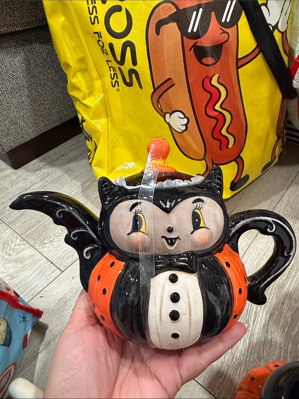 Halloween Bat Teapot - Black & Orange- Johanna Parker